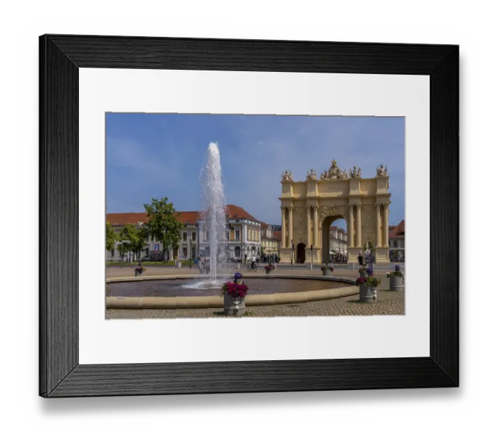 Framed Print : Fountain on Luisenplatz in front of Potsdam's Brandenburg Tor Framed Print : Fountain on Luisenplatz in front of Potsdam's Brandenburg Tor