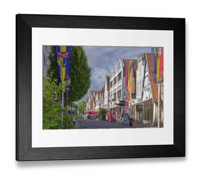 Framed Print : Buildings and shops in Lange StraBe in the historic old town centre of Nienburg an der Weser Framed Print : Buildings and shops in Lange StraBe in the historic old town centre of Nienburg an der Weser