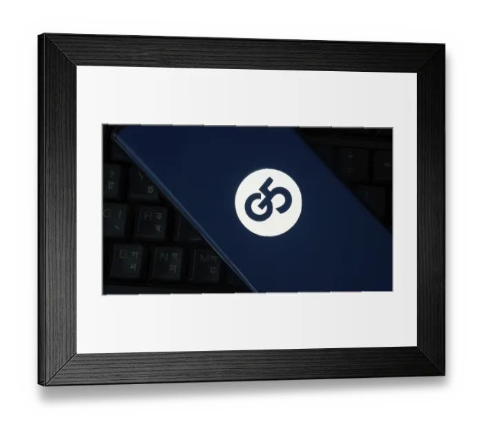 Framed Print : Smartphone with G5 logo displayed on a dark background Framed Print : Smartphone with G5 logo displayed on a dark background