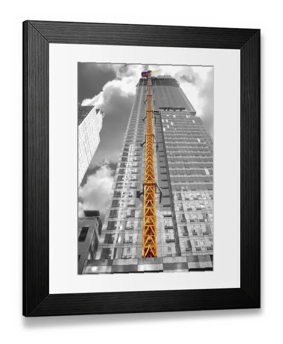 Framed Print : Skyscraper under construction, black and white
