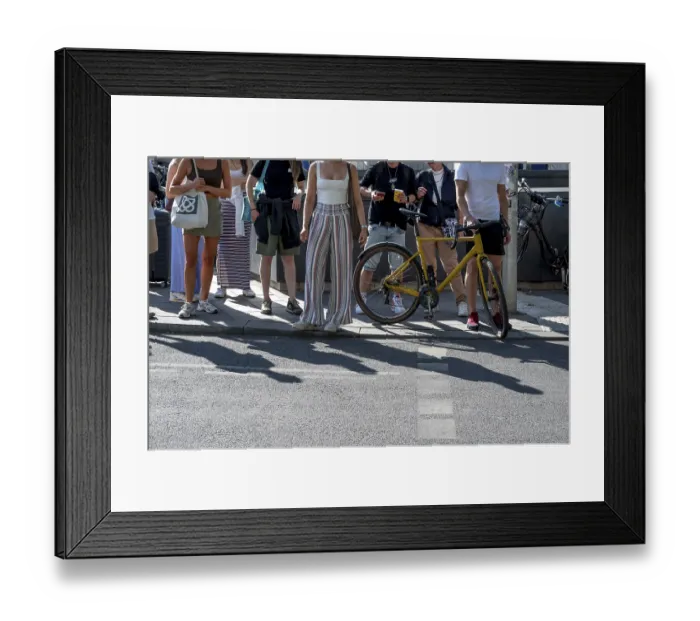 Framed Print : Passers-by waiting at a pedestrian crossing Framed Print : Passers-by waiting at a pedestrian crossing