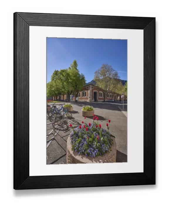 Framed Print : Historic buildings, bicycle stand