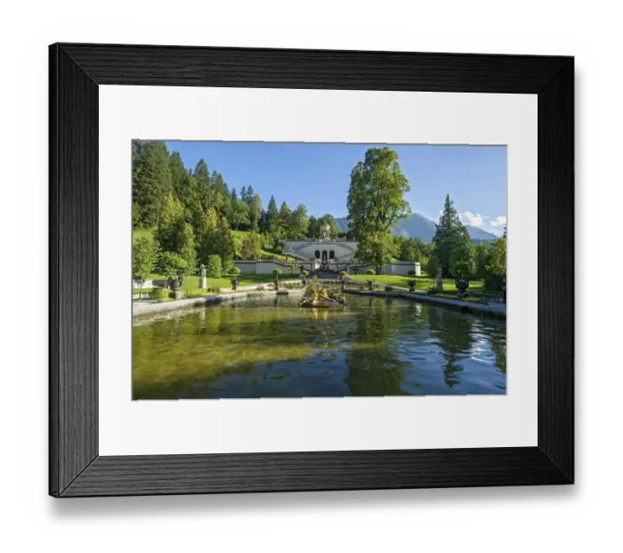 Framed Print : Basin, water basin with flora fountain in gold