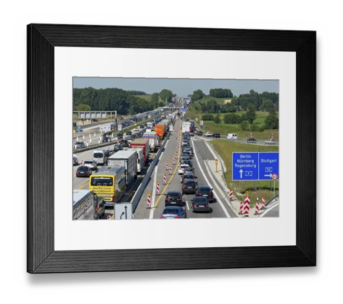 Framed Print : Traffic jam at roadworks at Neufahrn motorway junction