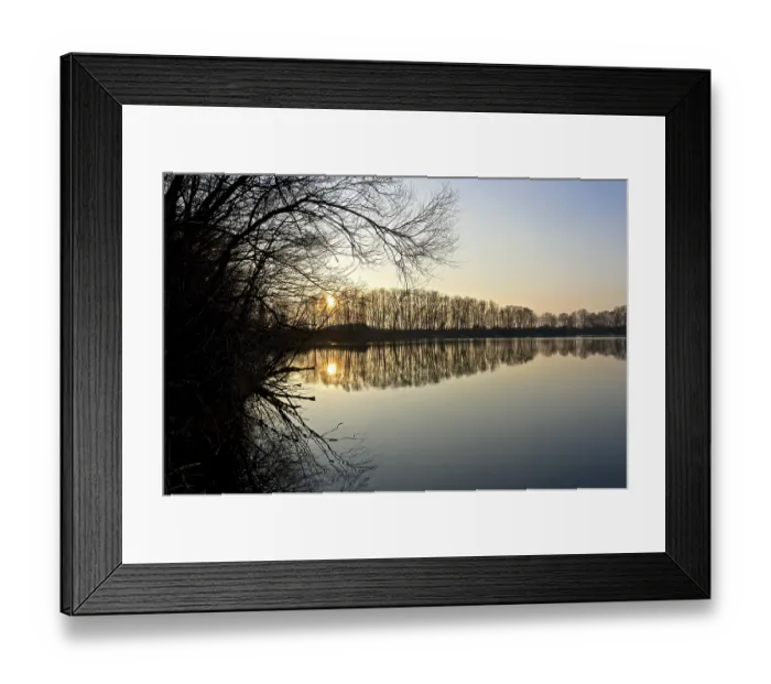 Framed Print : Sunset at Moosinninger Weiher, quarry pond
