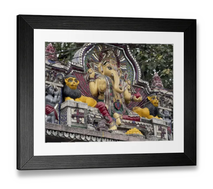 Framed Print : Detailed Ganesha statue with colourful figures and traditional design