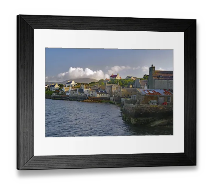 Framed Print : Numerous buildings at a stone harbour under a cloudy sky Framed Print : Numerous buildings at a stone harbour under a cloudy sky