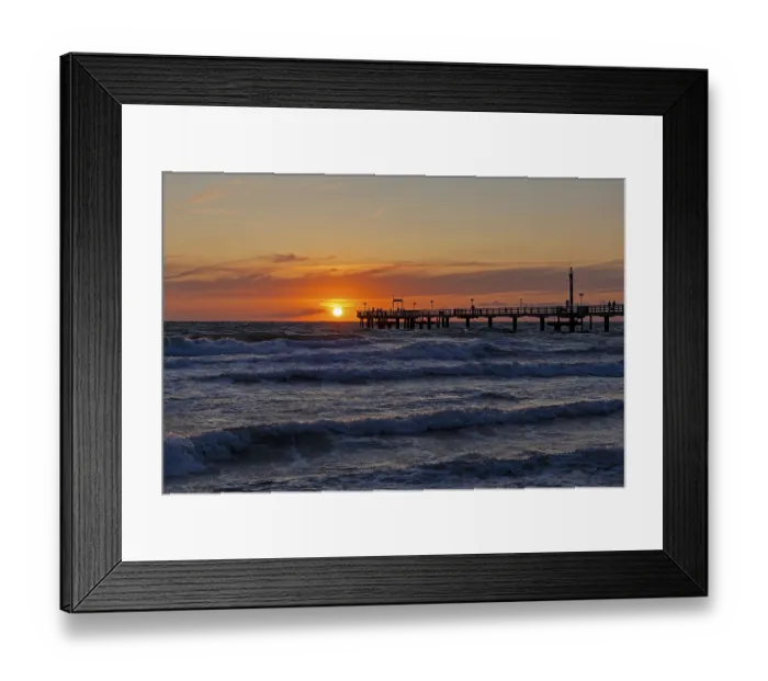Framed Print : Sunset, pier, waves, swell, Wustrow