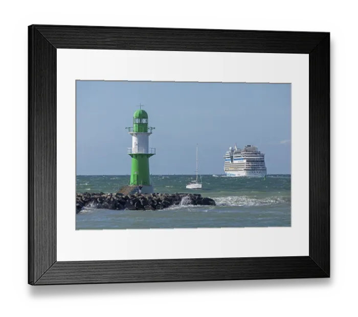 Framed Print : Cruise ship AIDA nova leaving, lighthouse