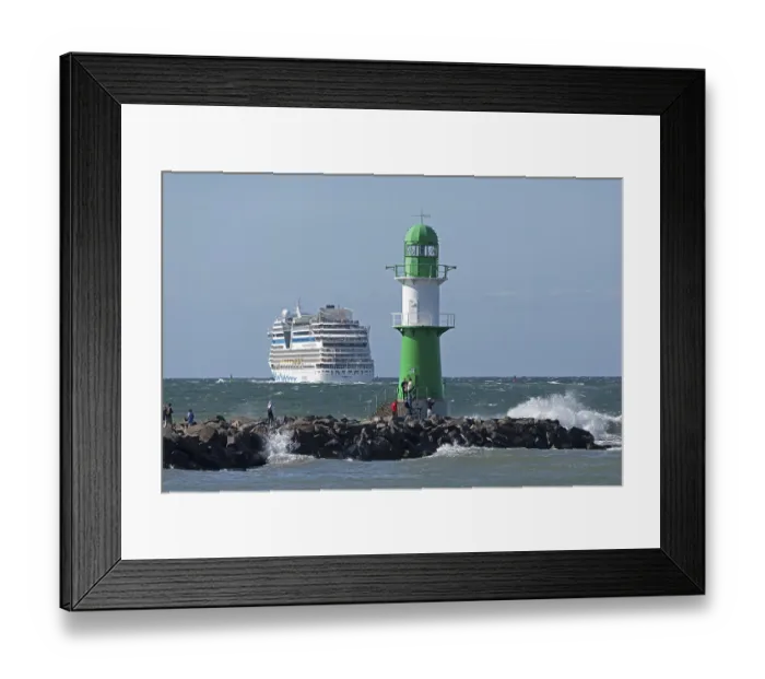 Framed Print : Cruise ship AIDA nova leaving, lighthouse