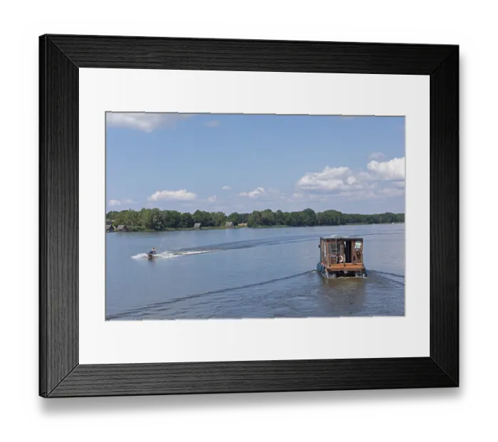Framed Print : Houseboat, jet ski, Mirow, Mecklenburg Lake District Framed Print : Houseboat, jet ski, Mirow, Mecklenburg Lake District