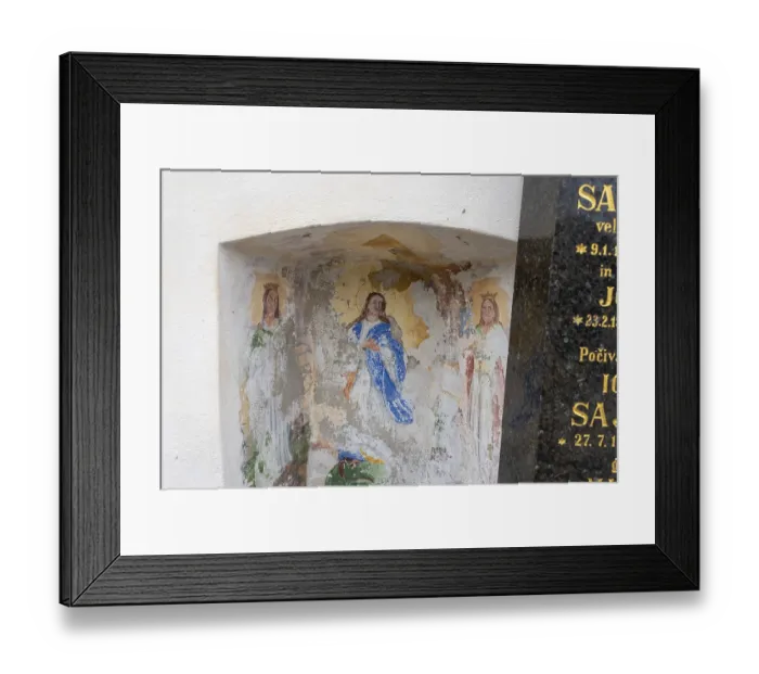 Framed Print : Damaged religious fresco on a wall niche with figures Framed Print : Damaged religious fresco on a wall niche with figures
