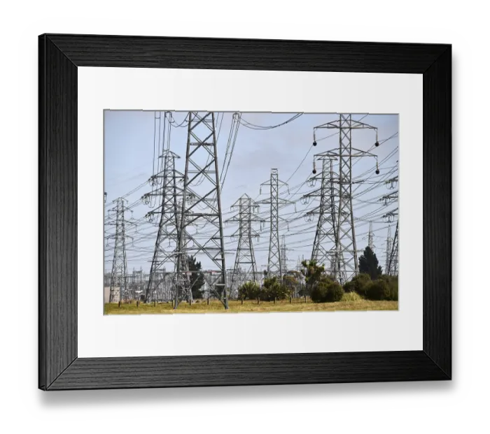 Framed Print : High voltage electricity wires and pylons in Christchurch Framed Print : High voltage electricity wires and pylons in Christchurch