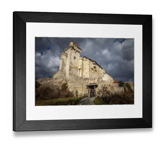 Framed Print : Medieval castle with imposing stone walls