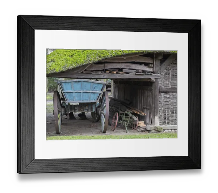 Framed Print : Old barn with moss-covered thatched roof Framed Print : Old barn with moss-covered thatched roof