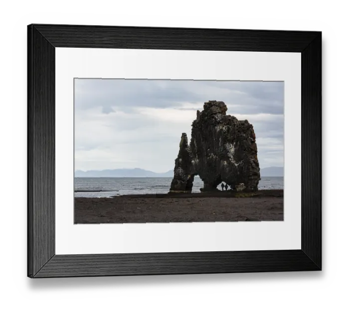 Framed Print : Tourists, couple at the basalt rock Hvitserkur Framed Print : Tourists, couple at the basalt rock Hvitserkur