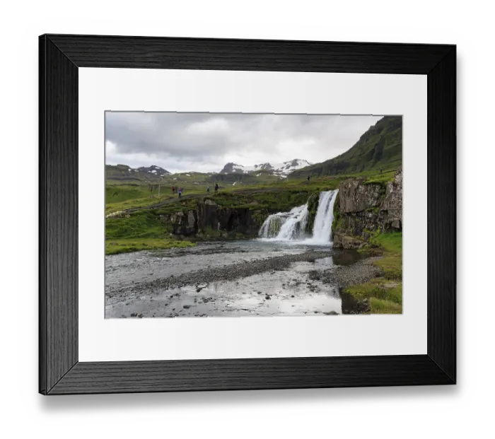Framed Print : Hikers, tourists at Kirkjufellfoss waterfall Framed Print : Hikers, tourists at Kirkjufellfoss waterfall
