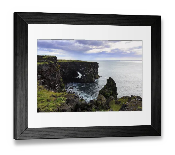 Framed Print : Black basalt cliffs, Svortuloft cliffs