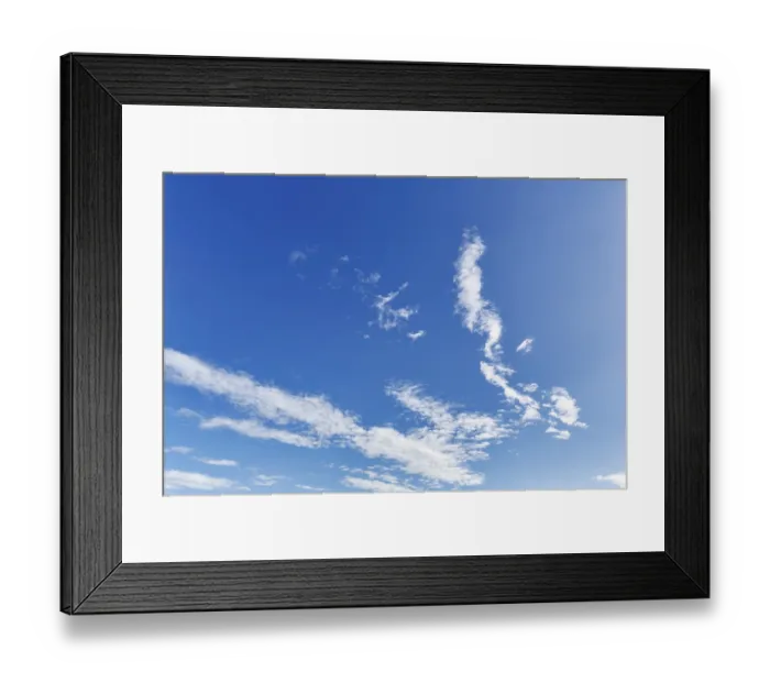 Framed Print : Cirrus, blue sky, sunbeams, format-filling