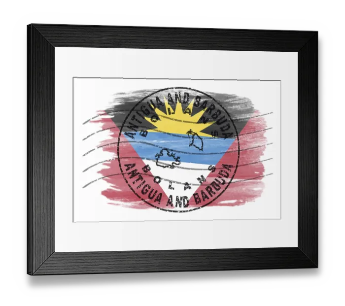 Framed Print : Antigua and Barbuda Bolans Round Seal Map Design