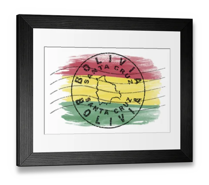 Framed Print : Bolivia Santa Cruz Round Seal Map Design Framed Print : Bolivia Santa Cruz Round Seal Map Design