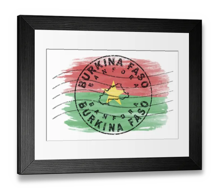 Framed Print : Burkina Faso Banfora Round Seal Map Design