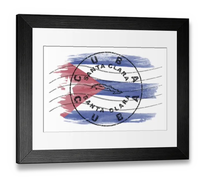 Framed Print : Cuba Santa Clara Round Seal Map Design