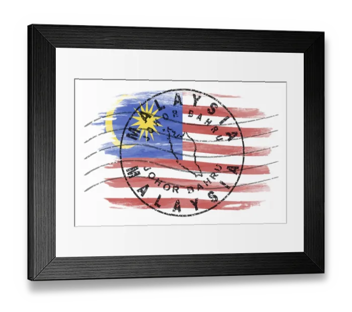 Framed Print : Malaysia Johor Bahru Round Seal Map Design