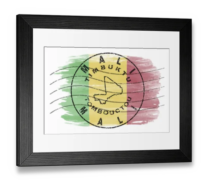 Framed Print : Mali Timbuktu Round Seal Map Design