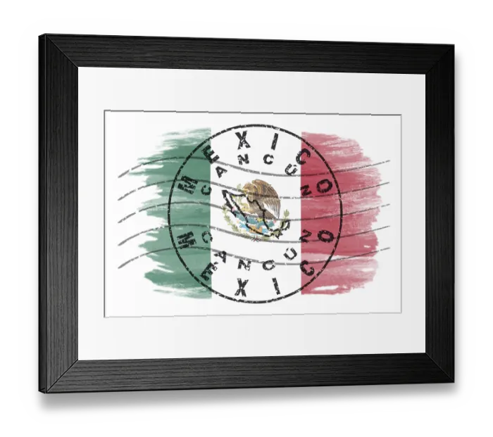 Framed Print : Mexico Cancun Round Seal Map Design