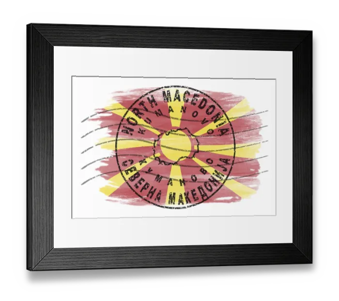 Framed Print : North Macedonia Kumanovo Round Seal Map Design