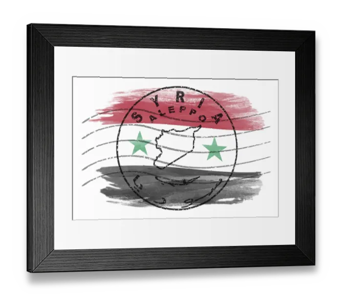 Framed Print : Syria Aleppo Round Seal Map Design