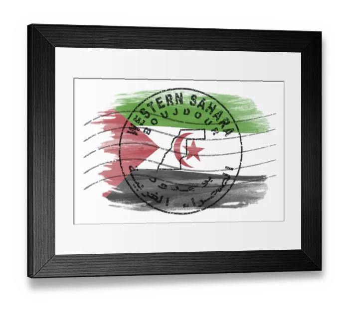 Framed Print : Western Sahara Boujdour Round Seal Map Design