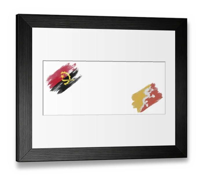 Framed Print : Angola and Bhutan Flags on White Background