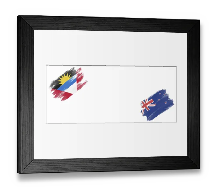 Framed Print : Antigua and Barbuda and New Zealand Flags on White Background