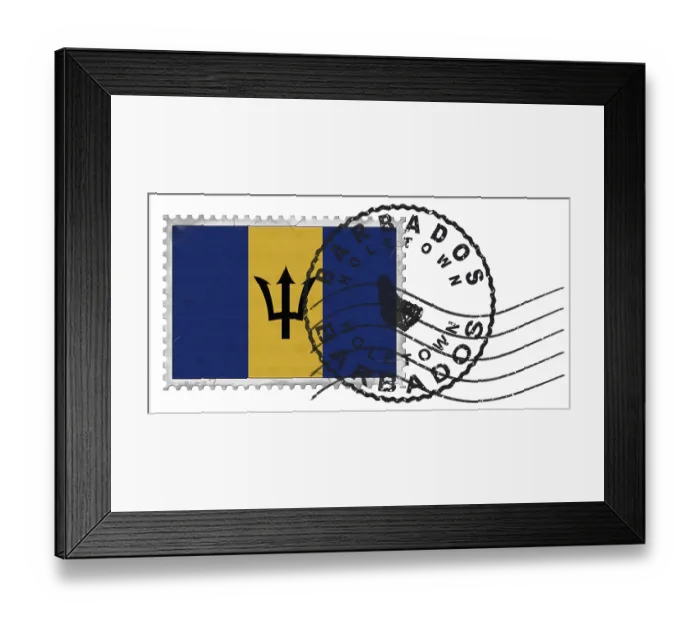 Framed Print : Barbados Holetown Stamp with National Flag and Postmark Framed Print : Barbados Holetown Stamp with National Flag and Postmark