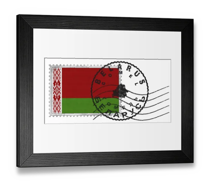 Framed Print : Belarus Gomel Stamp with National Flag and Postmark