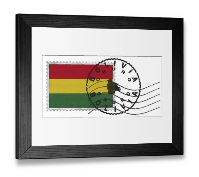 Framed Print : Bolivia Oruro Stamp with National Flag and Postmark