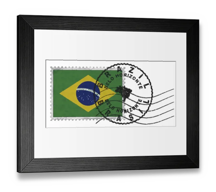 Framed Print : Brazil Belo Horizonte Stamp with National Flag and Postmark