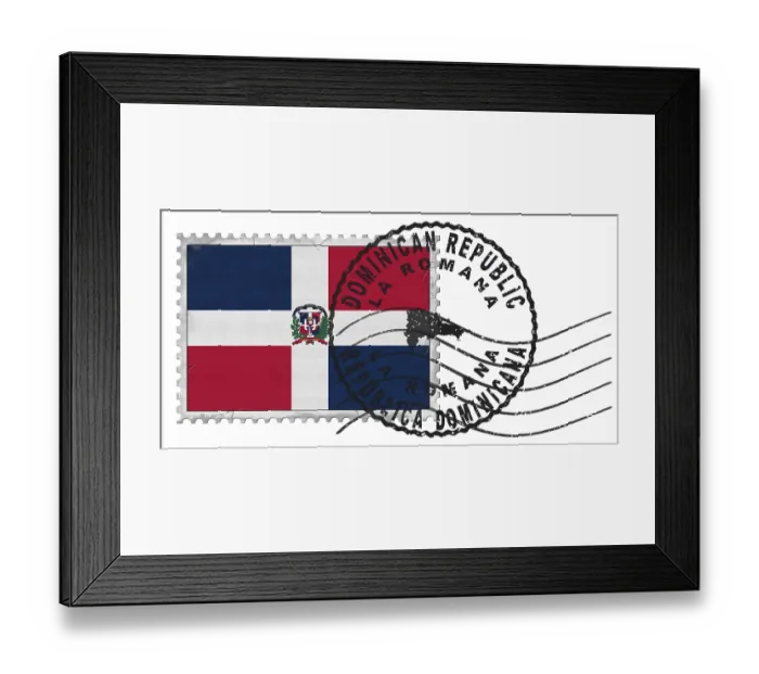 Framed Print : Dominican Republic La Romana Stamp with National Flag and Postmark