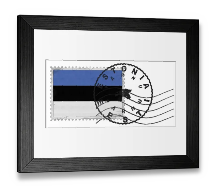 Framed Print : Estonia Parnu Stamp with National Flag and Postmark