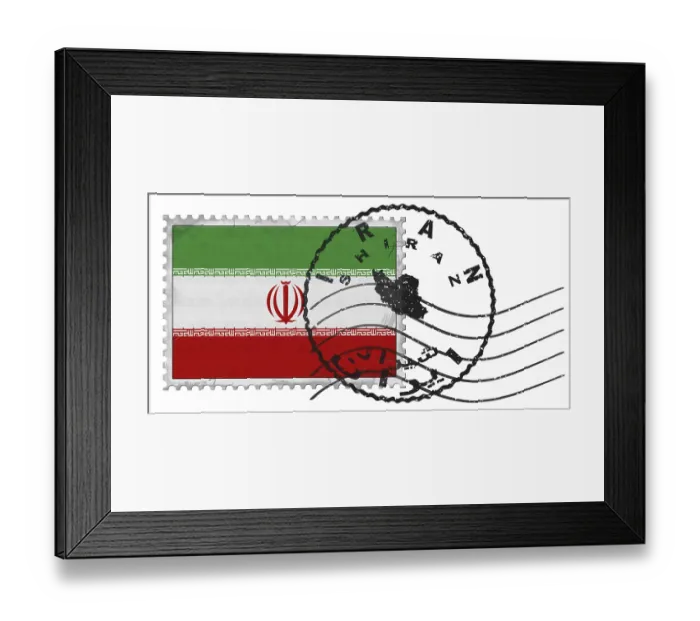 Framed Print : Iran Shiraz Stamp with National Flag and Postmark