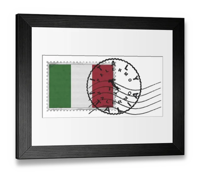 Framed Print : Italy Palermo Stamp with National Flag and Postmark Framed Print : Italy Palermo Stamp with National Flag and Postmark