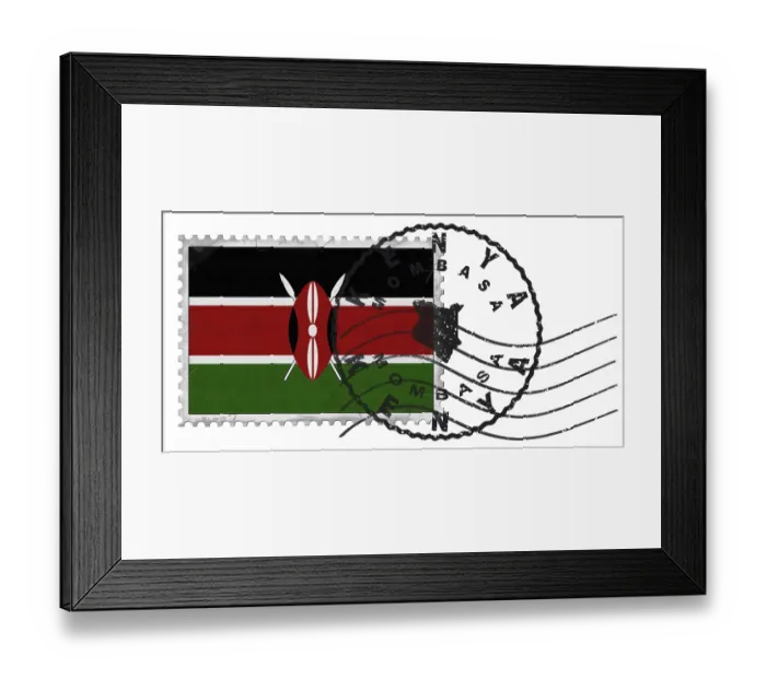 Framed Print : Kenya Mombasa Stamp with National Flag and Postmark Framed Print : Kenya Mombasa Stamp with National Flag and Postmark