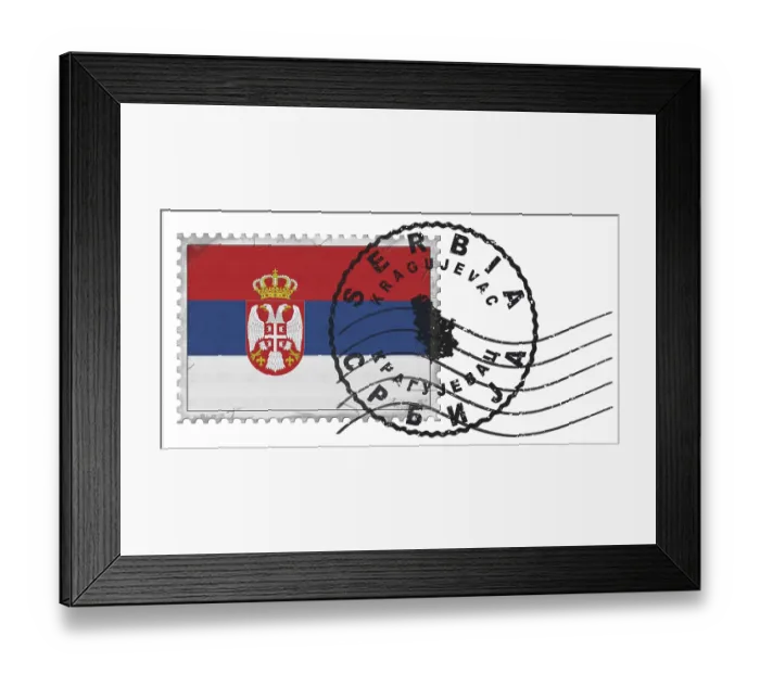 Framed Print : Serbia Kragujevac Stamp with National Flag and Postmark Framed Print : Serbia Kragujevac Stamp with National Flag and Postmark