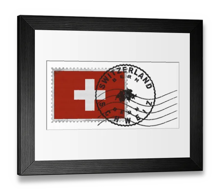 Framed Print : Switzerland flag Stamp with National Flag and Postmark