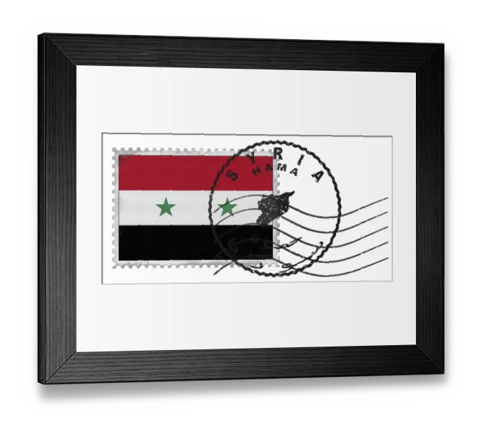 Framed Print : Syria Hama Stamp with National Flag and Postmark Framed Print : Syria Hama Stamp with National Flag and Postmark