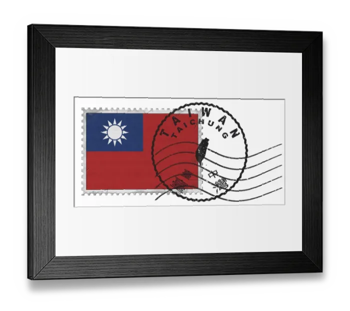 Framed Print : Taiwan Taichung Stamp with National Flag and Postmark