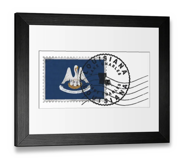 Framed Print : Louisiana Lake Charles Stamp with National Flag and Postmark