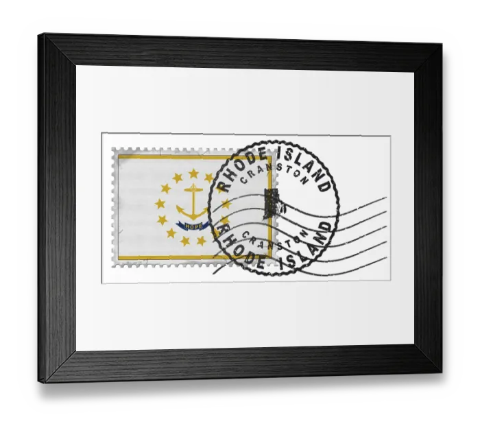 Framed Print : Rhode Island Cranston Stamp with National Flag and Postmark Framed Print : Rhode Island Cranston Stamp with National Flag and Postmark